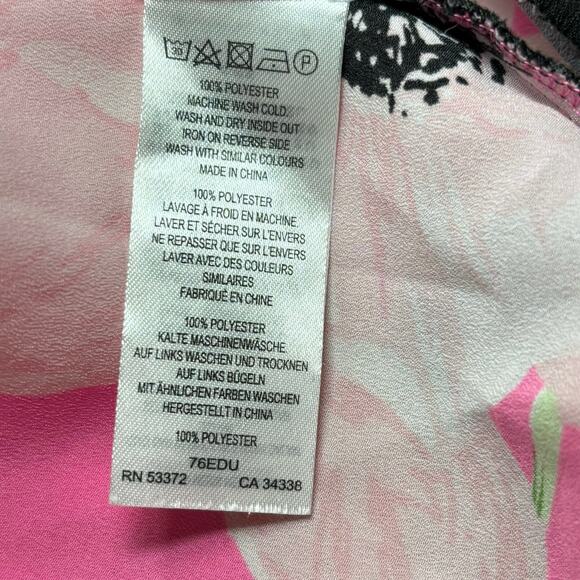 French Connection Pink Floral V Neck Camisole Tank Black Trim Size Medium - Picture 8 of 9